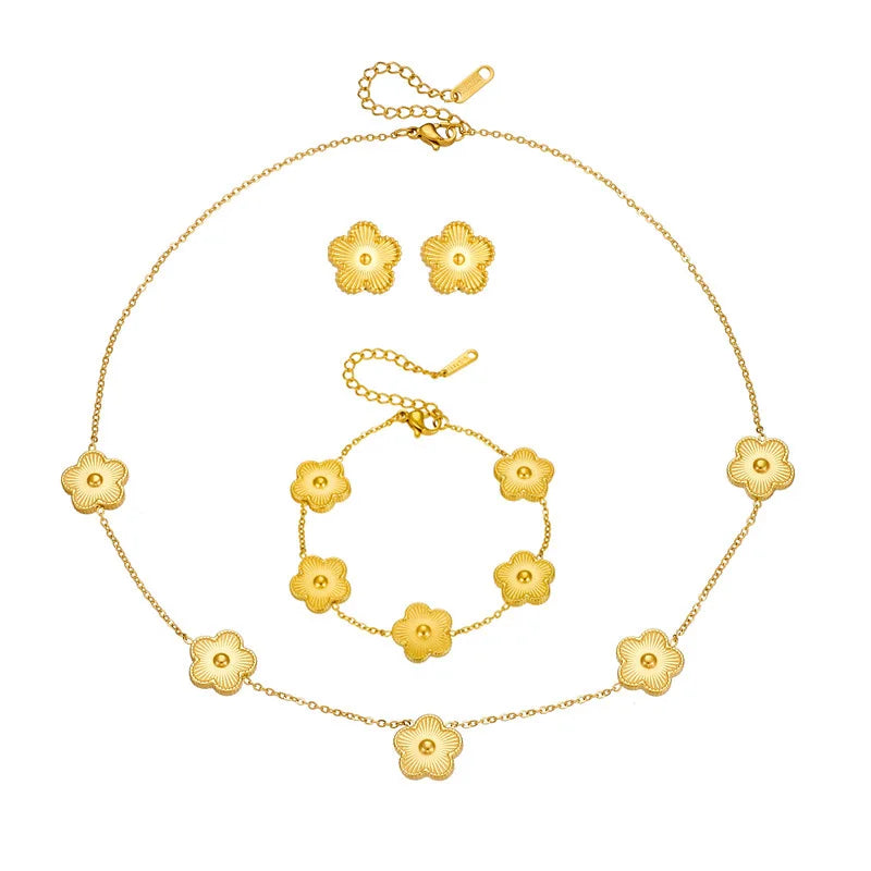DIEYURO 316L Stainless Steel Five Leaf Flower Necklace Bracelet Earrings For Women New Trendy High-Quality Clover Jewelry Set